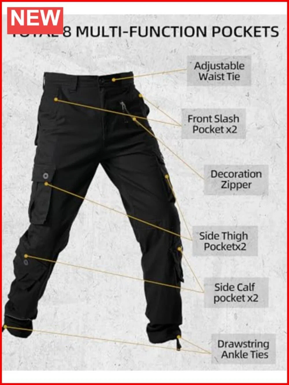 Men's Cargo Work Pants Cotton Military Tactical Combat Pants 8 Pockets